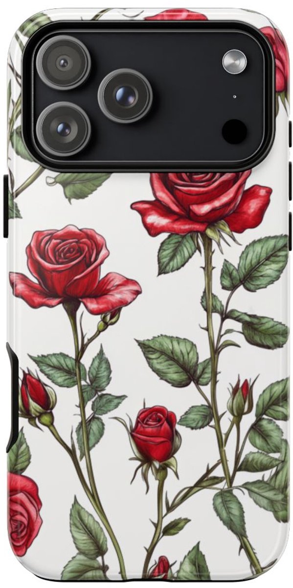 Rode Rozen Botanisch Patroon – Telefoonhoesje Geschikt voor iPhone 17 Pro Max
