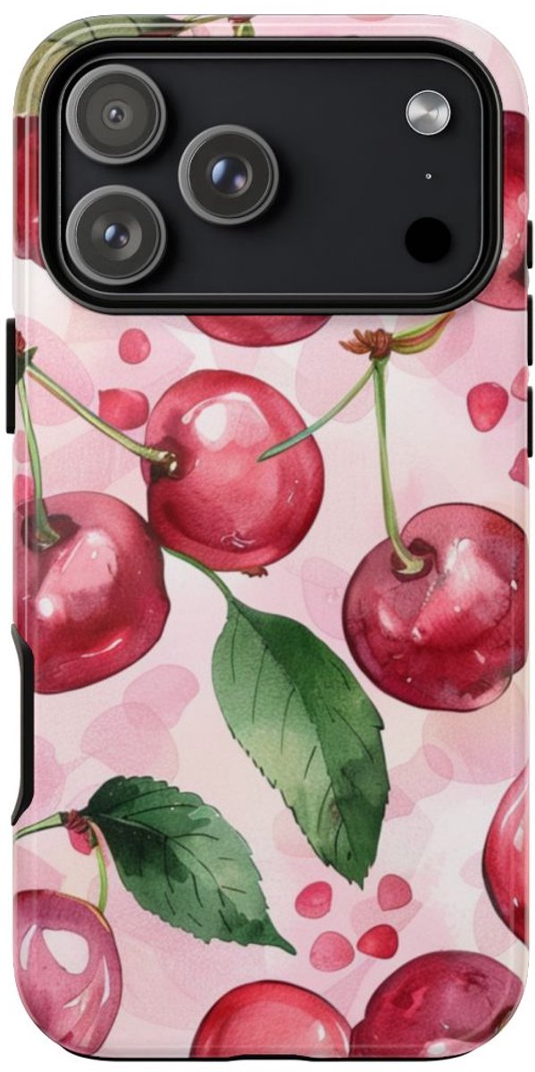 Aquarel Kersenpatroon – Glanzend Stevig Telefoonhoesje Geschikt voor iPhone 17 Pro Max