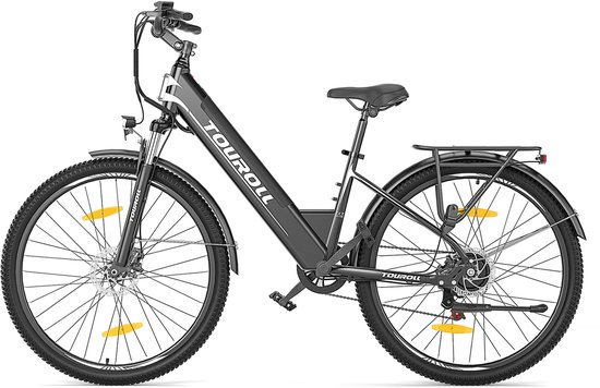 Touroll J1 ST-Vélo électrique-Grands pneus 27,5x2,1" et vitesses Shimano à 7 vitesses-Moteur puissant-Batterie efficace et remplaçable-Écran LCD intelligent et 5 niveaux d'assistance-Éclairages de vélo certifiés StVZO et porte-bagages robuste