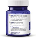 Paarse pot met 60 vegan capsules. Label met informatie over gebruik en bewaren.