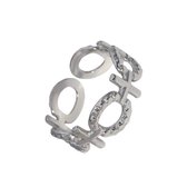 Aramat Jewels | Ringen | Stalen Verstelbare Open Ring - Schakel Motief & Dots - One Size | Zilverkleur | |10mm | Staal | Volwassenen | Verkleurd niet