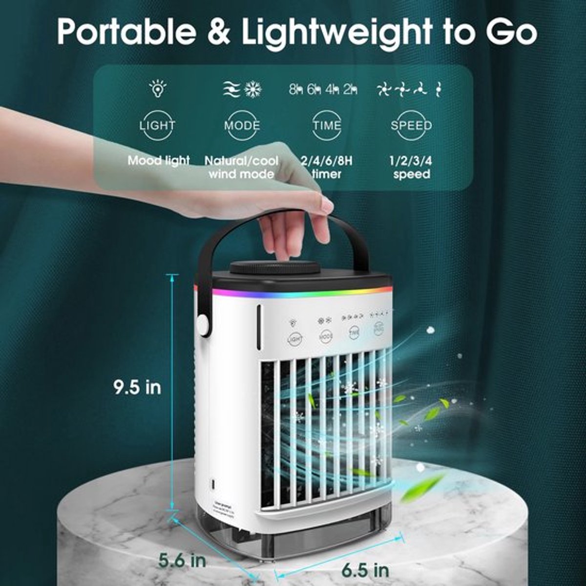 Mobiele airco zonder afvoerslang - 3-in-1 - Ventilator - Voor Slaapkamer & Woonkamer - 4 Snelheden - Airconditioning - Draagbare Aircooler - LED Verlichting thumbnail 6