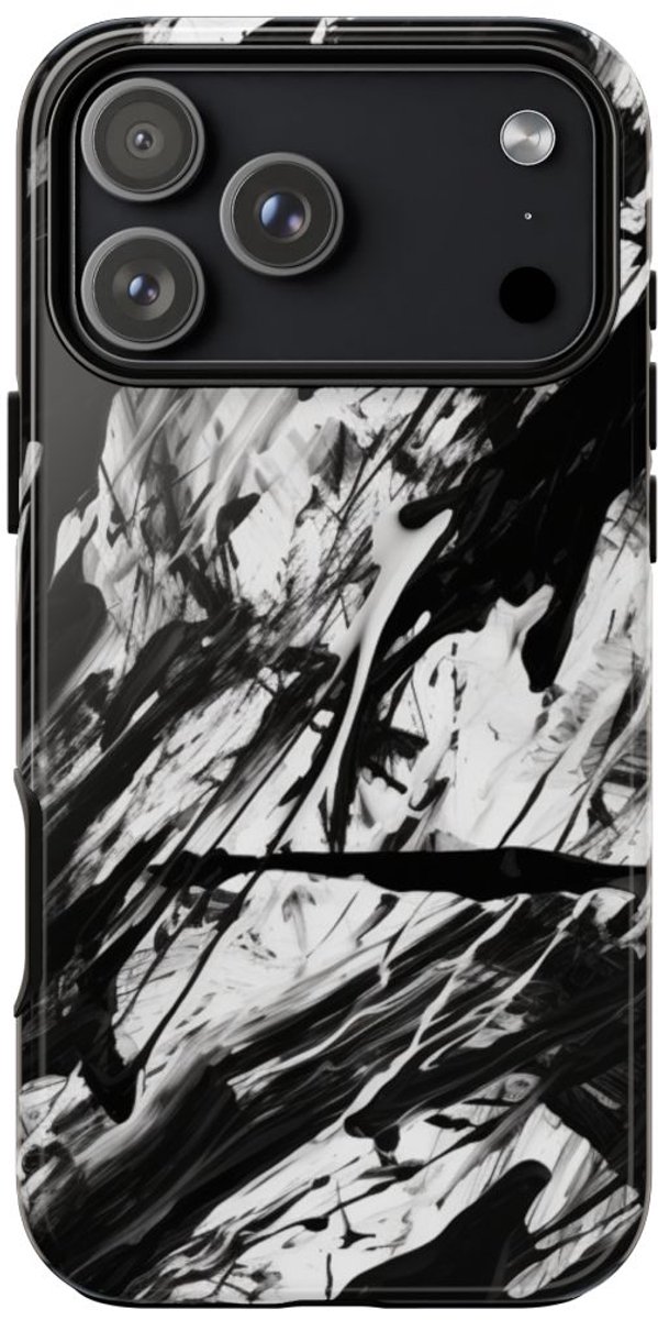 Zwart-Witte Abstracte Penseelstreken – Telefoonhoesje Geschikt voor iPhone 17 Pro Max