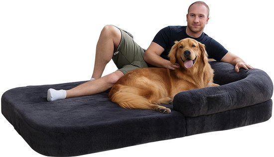 FluffyFur Hondenmand XXXXXL – Hondenkussen – Donkergrijs – 186×120 cm – Hondendeken bank – Extra zacht