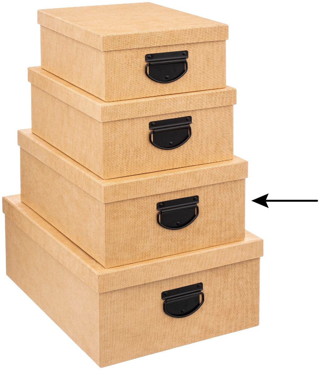 5Five Opbergdoos - 4x - opslag box - goudgeel - L35 x B26 x H14 cm - Stevig karton - Industrialbox