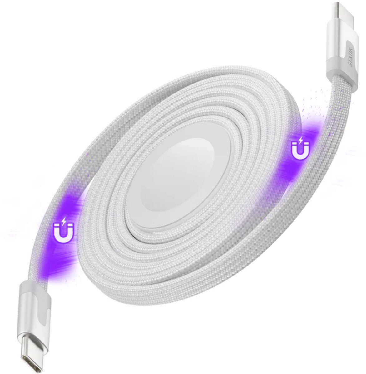 MagStack Apple Watch en USB-C oplaadkabel - 1,5m - wit - Gevlochten nylon - DUO