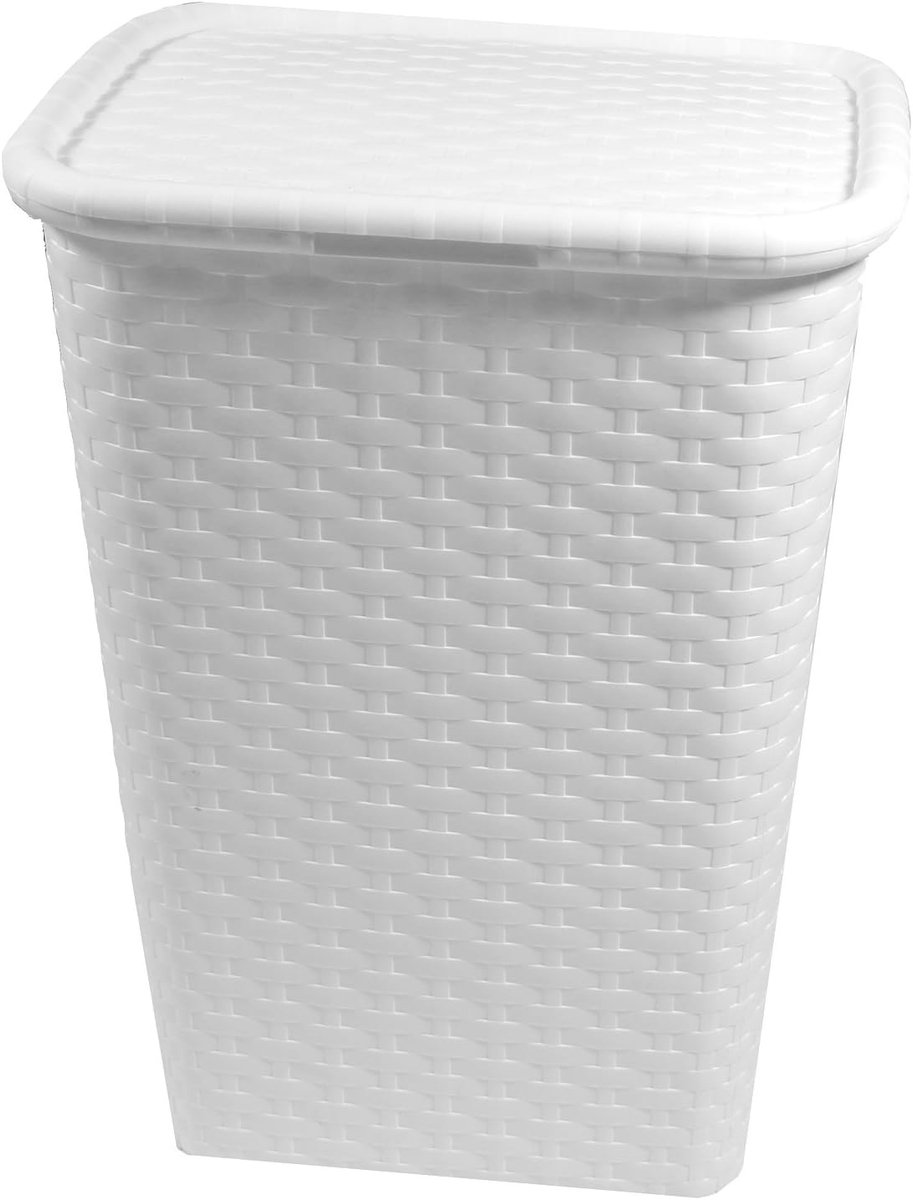 Ibenzoa® Stijlvolle gevlochten wasmand van kunststof met groot volume en wit design
