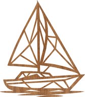 Zeilboot wanddecoratie – geometrische line-art – middel 38×33,0 cm – palissanderkleur – voertuigen – wandbord