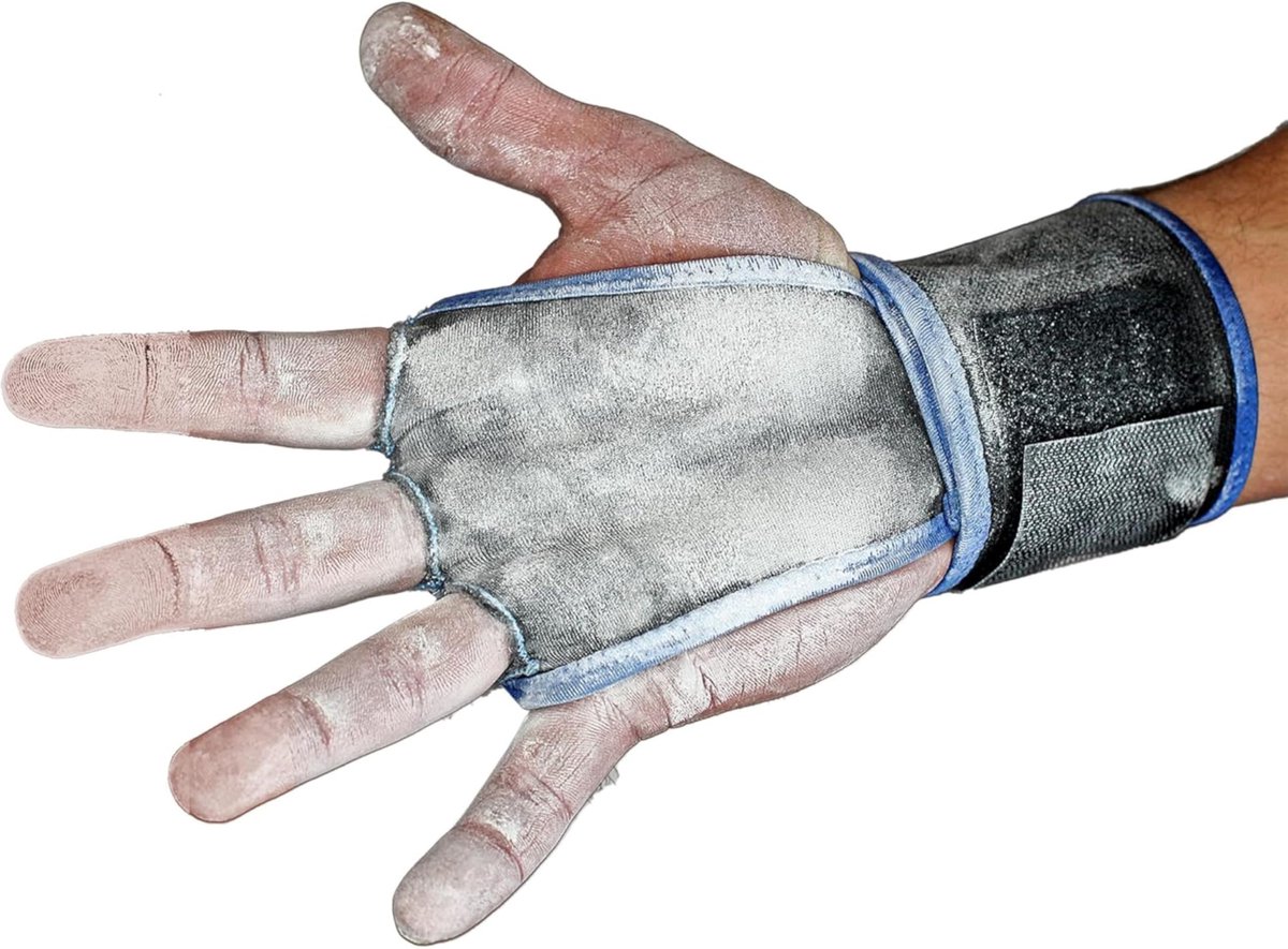 JerkFit Wodies 2-in-1 Wrist Wraps – Handgrepen met polssteun – Volledige palmbescherming – Voor gewichtheffen, WODs, calisthenics & gymnastiek – Blauw – Maat L