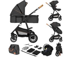 Lionelo Amber Kinderwagen 3 in 1 - Reiswieg + Buggy + Autostoel - Luchtbanden, Volledige Vering - Comfortabel baby matras - Snel Inklapbaar - Luiertas - Regenhoes - Muskietennet - Vanaf Geboorte tot 4 jaar (0-22 kg)