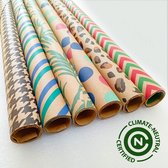 Inpakpapier 6 rollen (12 meter) – 200×70 cm – Kraft assorti – Plasticvrij & FSC – Cadeaupapier voor verjaardag, Sinterklaas & Kerst – Kleurmedia®