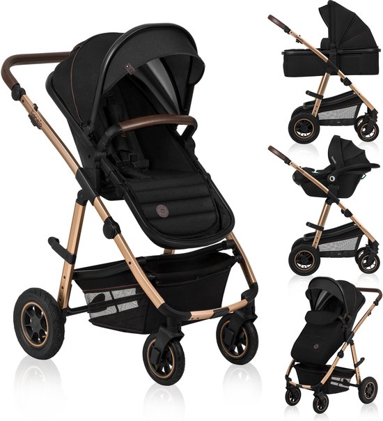 Lionelo Amber 3 in 1 Kinderwagen 3in1 — Reiswieg Buggy Baby Autostoel — ADAC geteste set — Vanaf geboorte (0-22 kg, tot 4 jaar) — Geveerde Pompwielen — Zacht Babymatras — Compact Snel Opvouwbaar — Babytas — Regenscherm — Insectennet — Autostoeltje