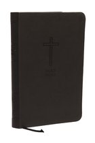Zwarte bijbel met een kruis en "HOLY BIBLE" opdruk.