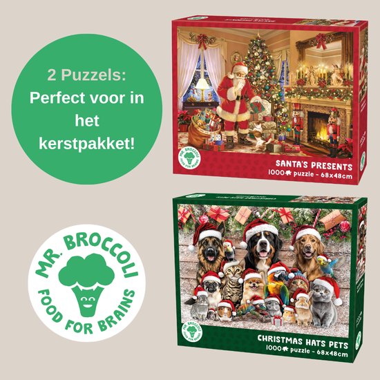Puzzles de Noël Mr. Broccoli - 2 x Puzzle de Noël 1000 pièces - Idéal pour le paquet de Noël