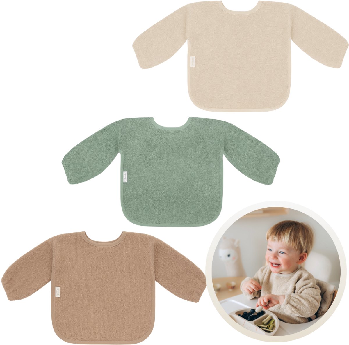 Funnies Slab met Mouwen 3-Pack Aardetinten voor baby's - 100% Katoenen Badstof