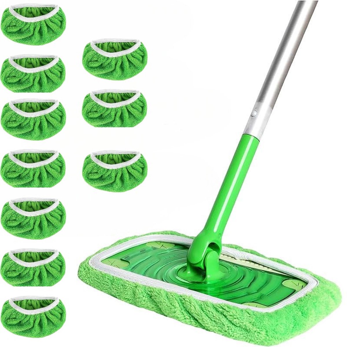 10 stuks - Groene Coral Fleece Vloermop - Wasbare Herbruikbare Platte Mop Vervanging - Herbruikbare Microvezel Mop Pad - 10 x 4,5 inch - Machinewasbaar - Groen - Geschikt voor Platte Spray Mops en Stofmops