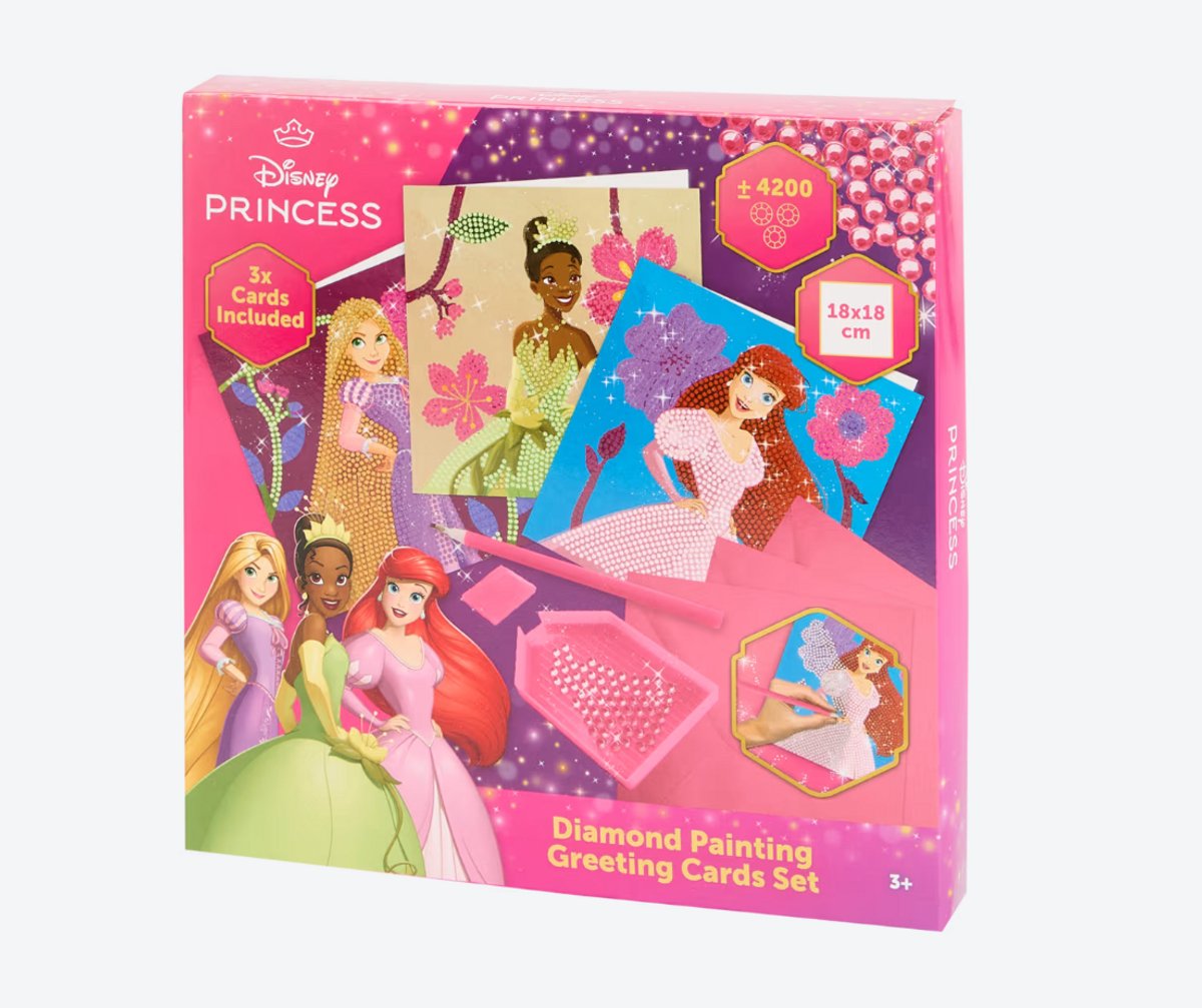 Disney Prinsessen Diamond Painting Kaartenset – 3 Kaarten + Glittersteentjes – Creatieve Knutselkaarten