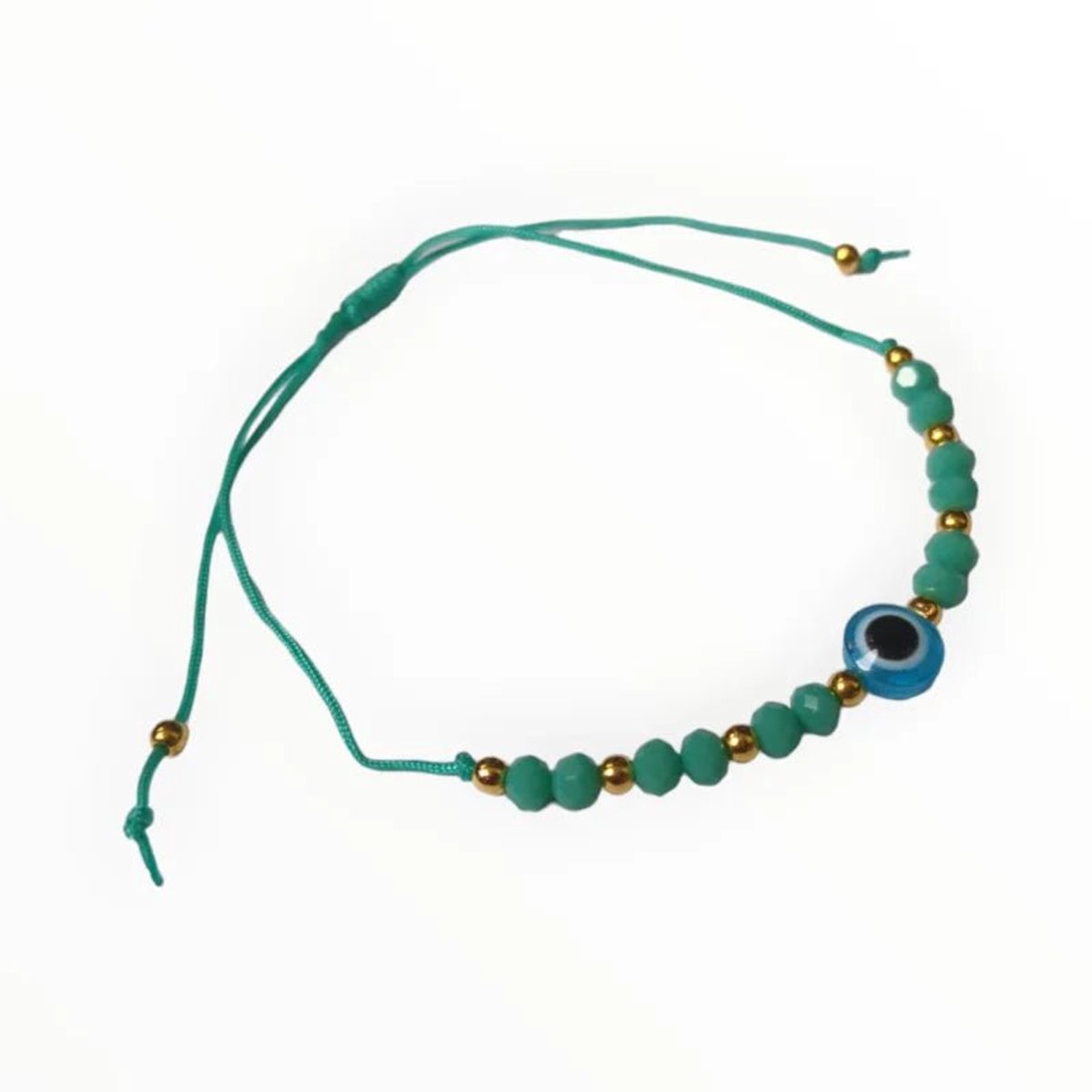 Aramat Jewels - verstelbare touw armband boze oog - turquoise - Dames