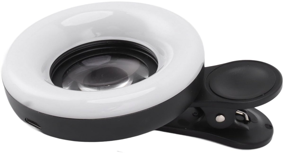 Telephone Ring Filling Light Lens 15 Way Macro Lens Mini Clip Ring Light Rechargeable for Video Recording (Black)