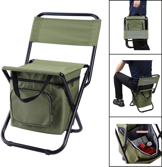 SMH LINE® Vissersstoel - Viskrukje - Met koelvak - Camping Stoel - Inklapbare - Tot 120kg - Opvouwbaar - Groen