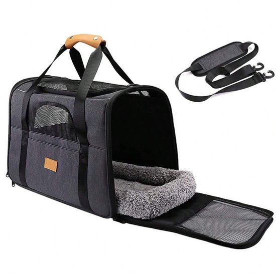 Huisdierendrager, Draagbare Kattentas Met Opening Aan De Bovenzijde, Uitneembare Mat en Ademende Mesh, Transportdoos voor Katten en honden, Grijs (Maximaal 15 lb)