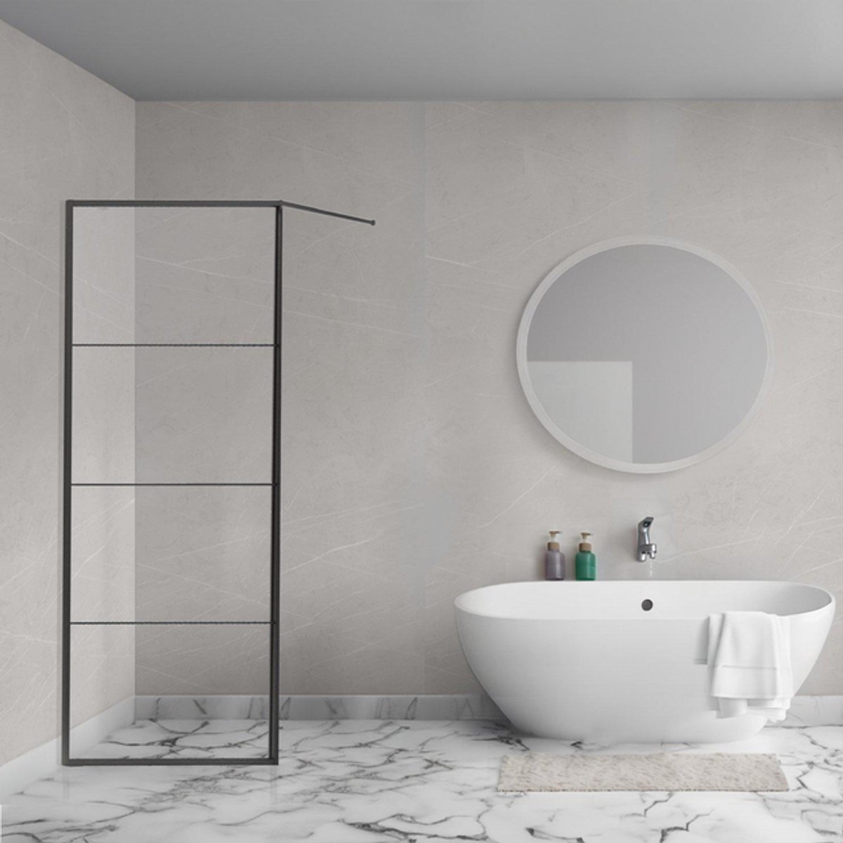 Aqua Vista Triple Zijwand - 78x200 cm - incl. wandbeugel - helder glas - mat zwart