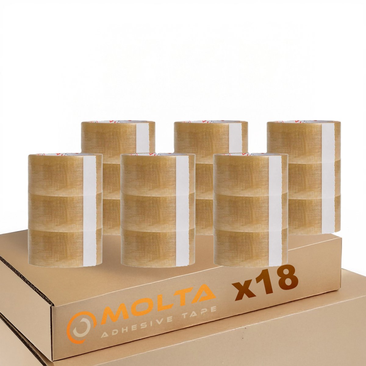 MOLTA | SOLVENTA PLUS TRANSPARANT Verpakkingstape 48 mm x 55 m | Kartonnen tape | Verpakkingstape voor pakketten en dozen - 18 Rollen | NATURAL RUBBER