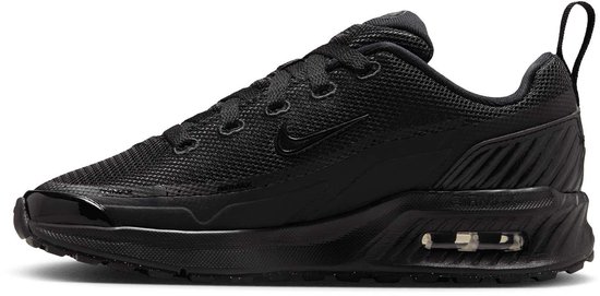Zwarte Nike Air Max sneaker, met mesh bovenwerk, veters en zichtbare luchtkamer in de zool.