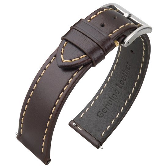 Bracelet Montre Cuir Veau Marron Foncé 20mm