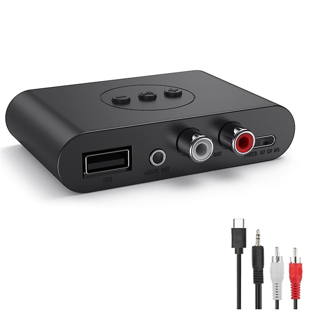 Ynkkvre-Bluetooth 5.0 Audio Ontvanger B21 met NFC – Draadloze Muziekadapter met AUX, RCA, USB & Type-C, Handsfree Bellen, 9-12m Bereik – Voor Stereo & Speakers