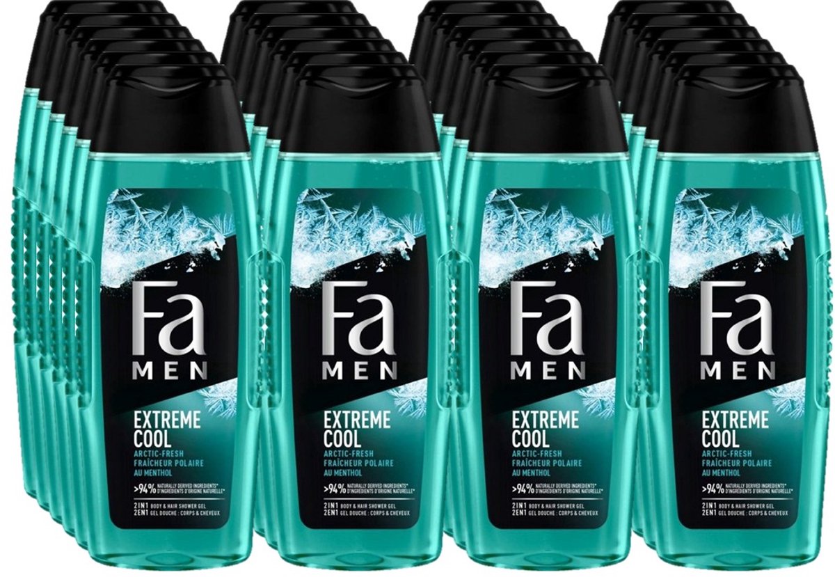 Fa Men Douchegel en Shampoo Extreme Cool 250 ml - Voordeelverpakking - 24 stuks