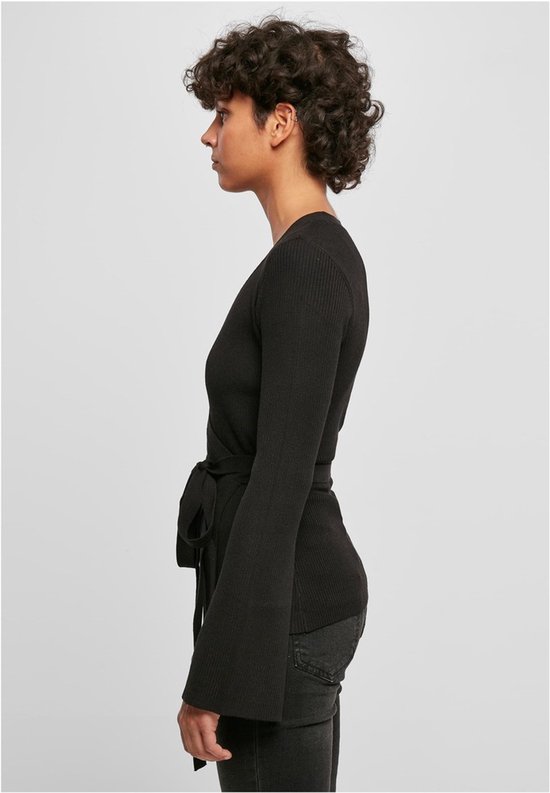 Urban Classics - Cardigan long enveloppé en tricot côtelé - XXL - Zwart