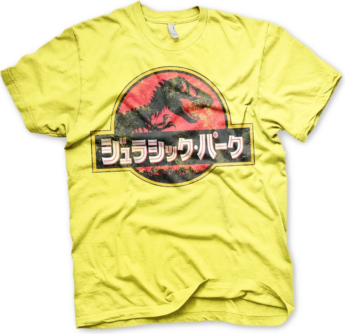 Jurassic Park Japans T-shirt met verweerd logo, geel