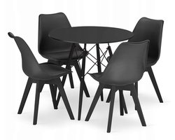 Set Ronde Eettafel TODI Ø80 cm Zwart + 4 Eetkamerstoelen MARK Zwart / Zwart – Eetkamerset – Eethoek – Scandinavisch Design - Compact en Modern – Geschikt voor Keuken, Eetkamer en Woonkamer - Ideaal voor Kleine Ruimtes