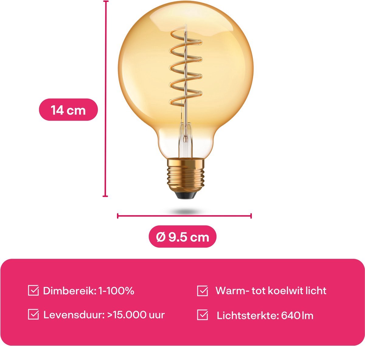 Innr E27 filament lamp - geschikt voor Philips Hue - Zigbee - LED smart bulb - warmwit tot koelwit licht - Globe - slimme verlichting - dimbaar - 640 lumen - 2 pack – foto 3
