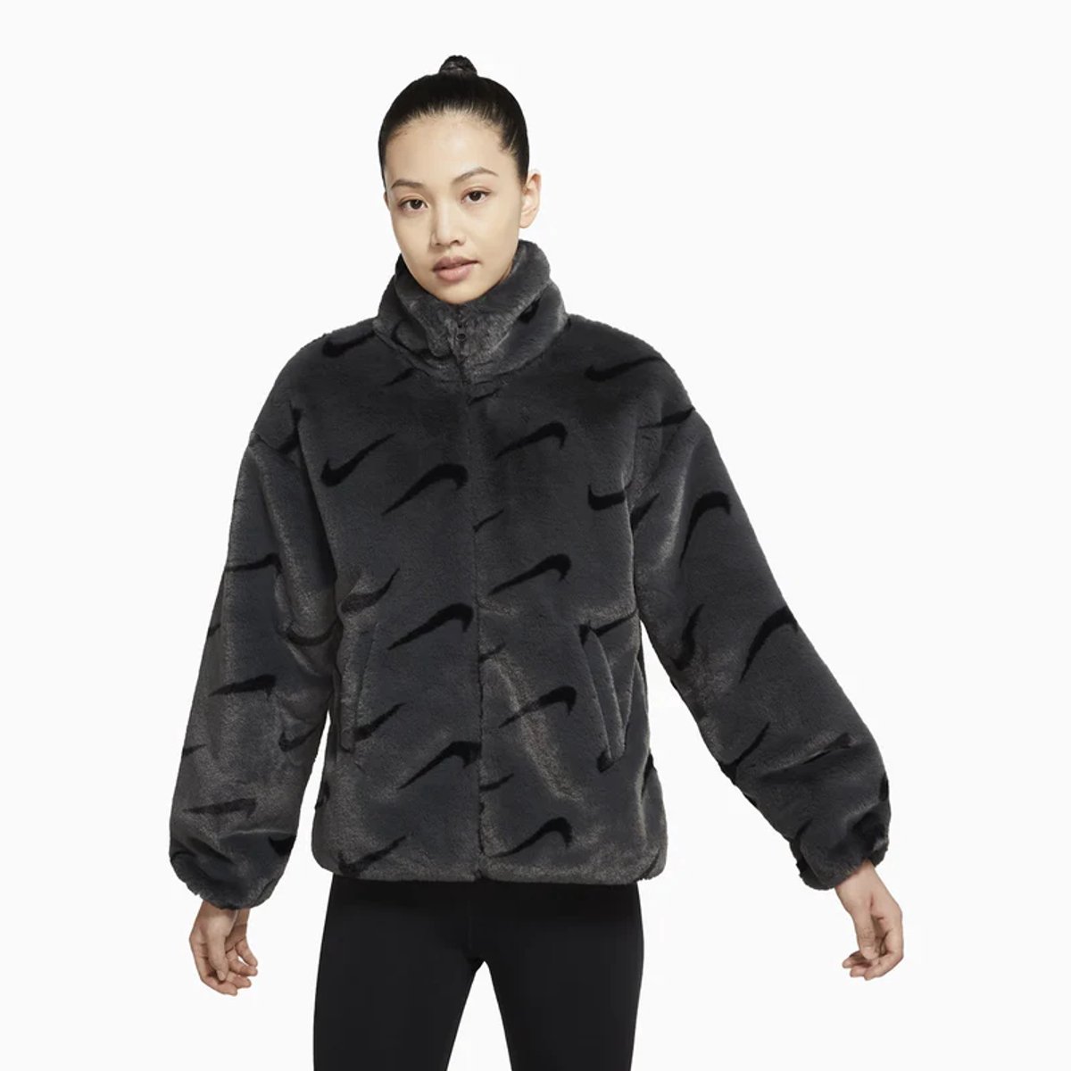 nike faux fur jacket blue