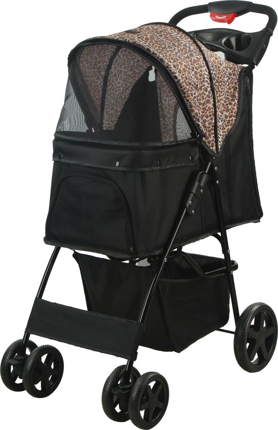 Foto: Hipet inklapbare hondenbuggy tot 15 kg met grote boodschappenmand panterprint