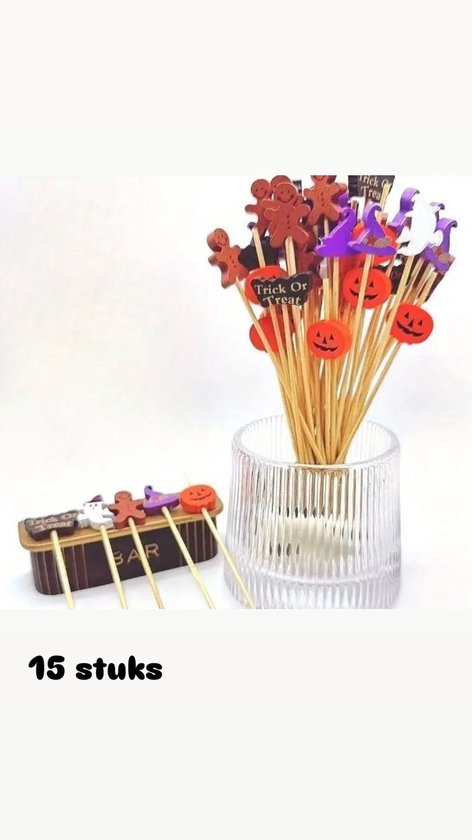 Halloween prikkers: pompoenen, spoken, heksenhoeden en gingerbread mannen. 15 stuks.