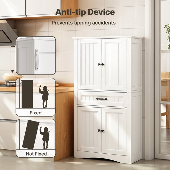 Xbro Badkamerkast met 4 Deuren en 1 Lade – Hoge Opbergkast met Verstelbare Planken – Brede Kast voor Badkamer, Keuken of Slaapkamer – Voor Badkamer – 130 x 70 x 30 cm – Wit
