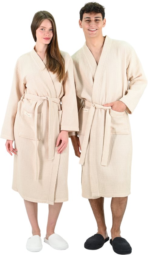 PandaHome - Badjas Unisexe - Badjas Gaufré 100% Katoen - L - Pierre - Gaufre en Katoen - Kimono - Badjas Femme - Peignoir Homme - Badjas Badjas et Homme - L