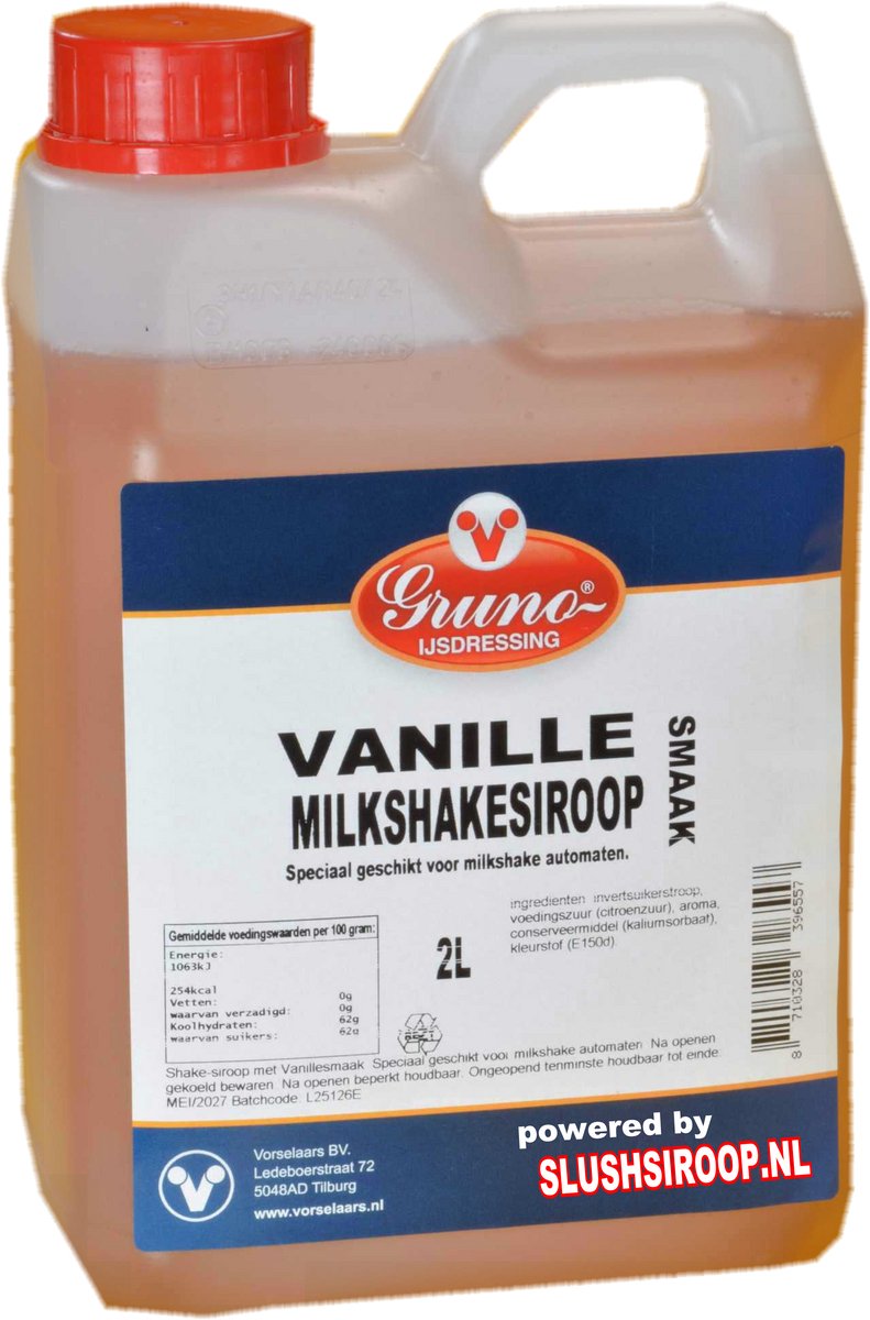 Milkshakesiroop VANILLE - tank met 2 liter - Gruno - MilaNNE
