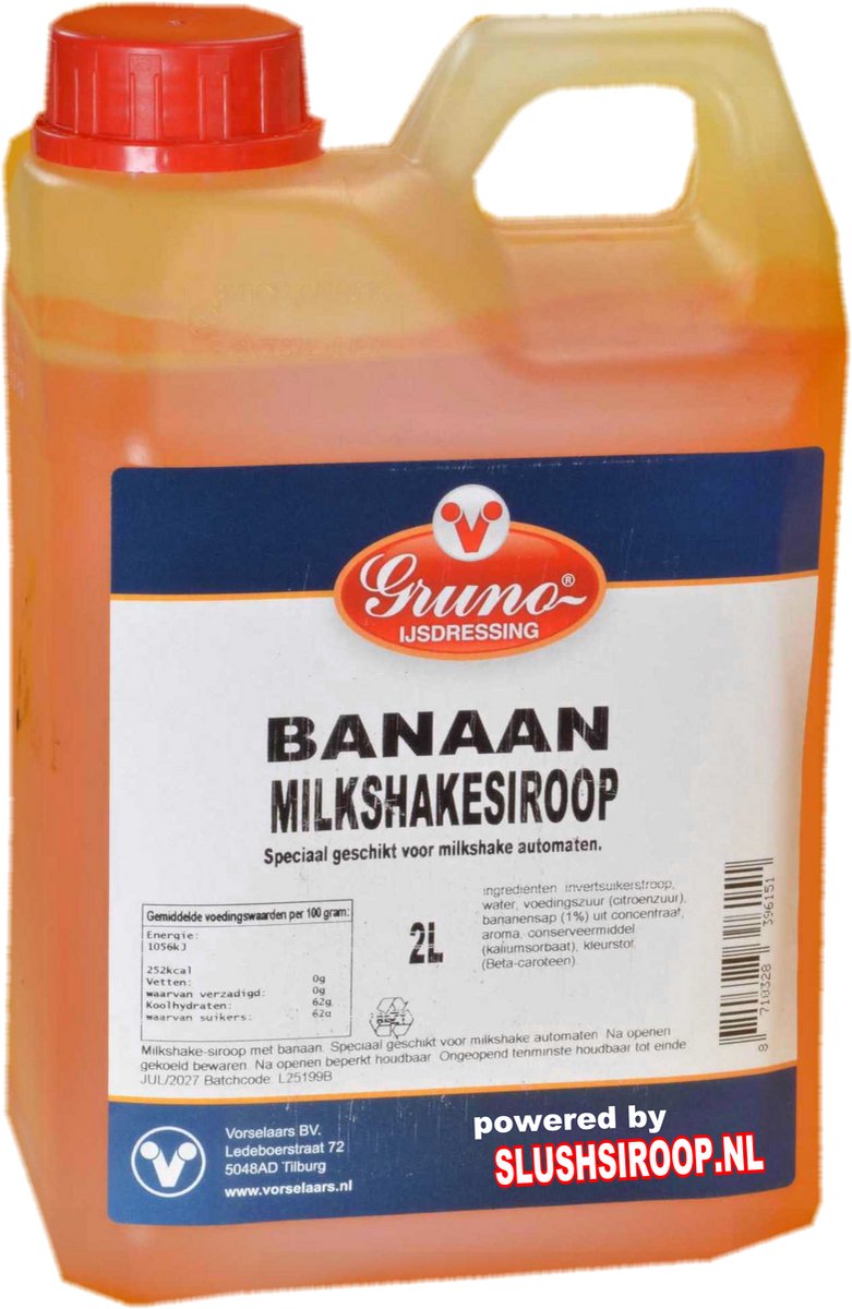 Milkshakesiroop BANAAN - tank met 2 liter - Gruno - MilaNNE