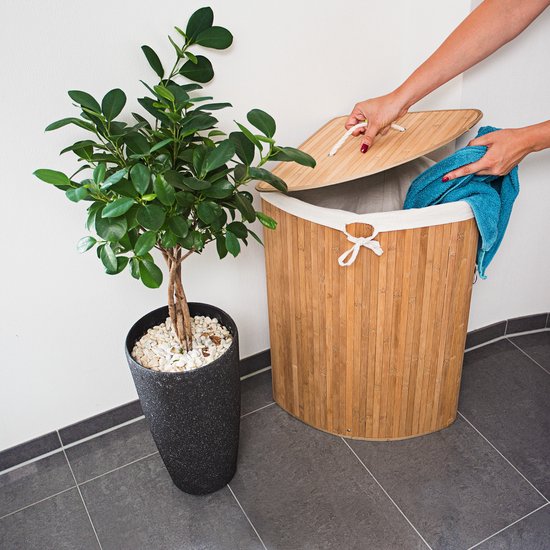 relaxdays 2 x panier à linge bambou - paniers à linge avec couvercle - 63 L - panier à linge d'angle - naturel