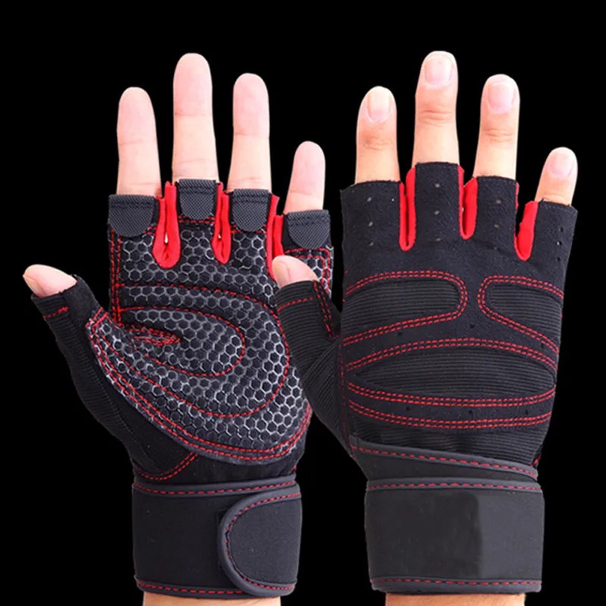 Fitness handschoenen zonder vingers maat XL – sport handschoenen met polssteun voor heren & dames – krachttraining, dumbbell, fietsen, boksen, crossfit, haltertraining