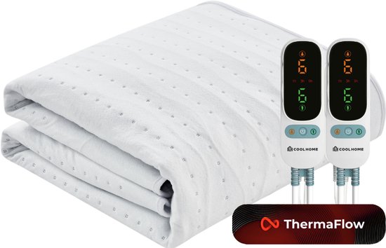 CoolHome UB26 Elektrisch Onderdeken- 2 Persoons – 190x140 cm – 6 Warmtestanden - Dual zone– Timer & Oververhittingsbeveiliging - Extra zacht - Wit