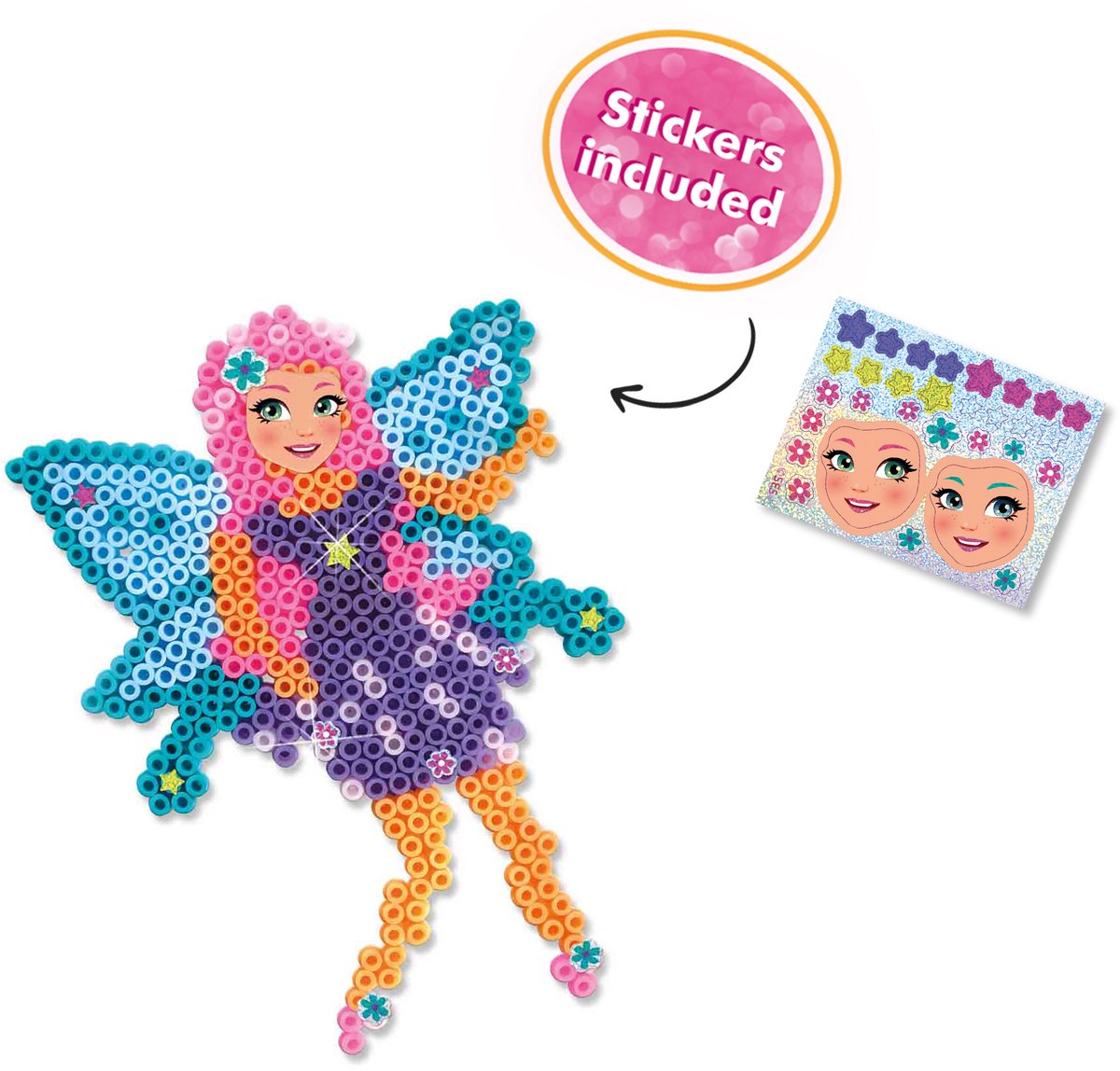 SES Creative - Beedz - Elfjes - 1200 Strijkkralen met Grondplaten en Glitter Stickers - Vanaf 5 Jaar — afbeelding 4