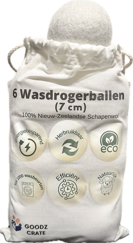 Balles de séchage (6 pièces) – 100 % laine de mouton (7 cm) | Pour machine à laver et sèche-linge – Boules de séchage naturelles et durables – Boules de séchage pour boules de lessive