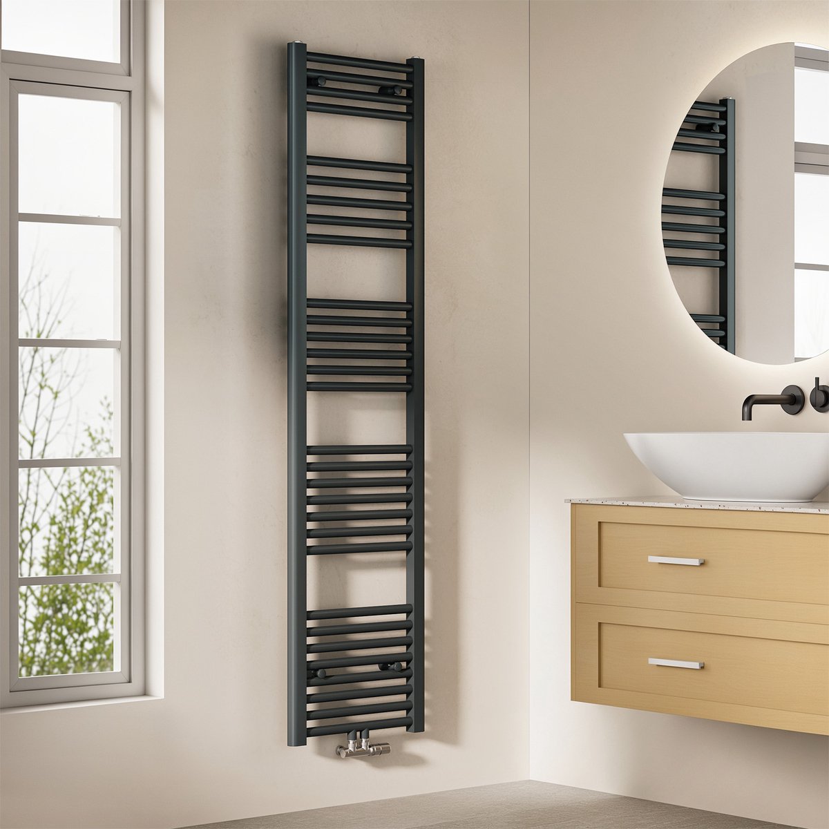 EMKE Handdoekradiator - 160x40 cm - 547 W - Mat Antraciet - CV Badkamer Radiator - Midden/ Zij- Aansluiting