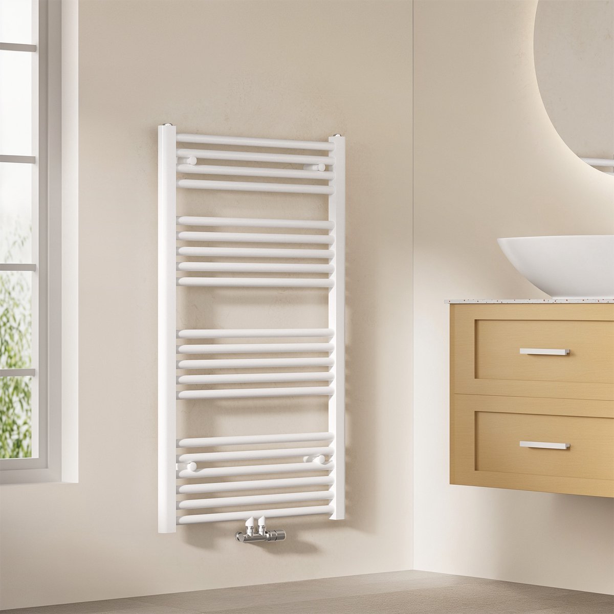 EMKE Handdoekradiator - 100x60 cm - 498 W - Glans Wit - CV Badkamer Radiator - Midden/ Zij- Aansluiting