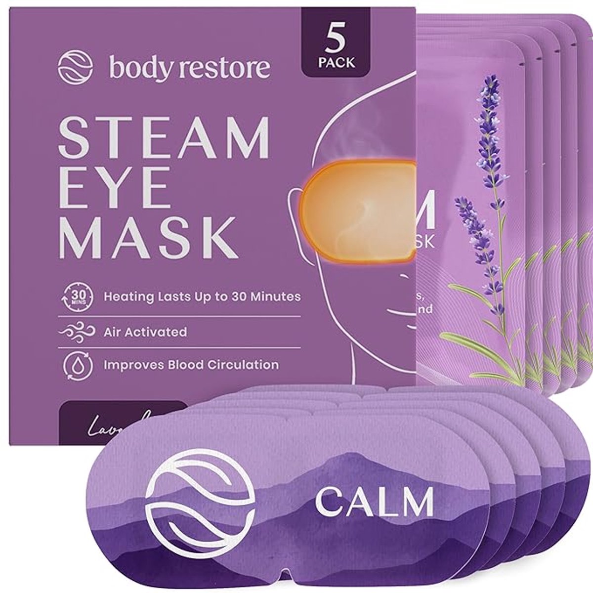 Stoom Oogmasker Lavender 5-Pack - Body Restore - Lavendel - Lavendelgeur - Zelfverwarmend Oogmasker - Verwarmd Oogmasker - Warmte Oogmasker - Steam Eye Masks